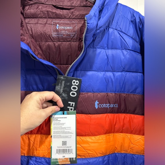 Cotopaxi Men’s XXXL Fuego Hooded Down Puffer Jacket Blue Violet Stripes NWT - Picture 6 of 15